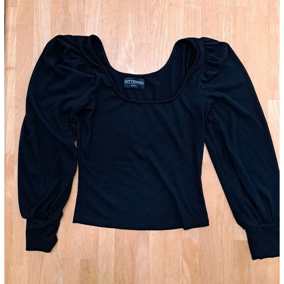 Kittenish Black Top Scoop Neck Balloon Puff Sleeves Size Small - Picture 1 of 8